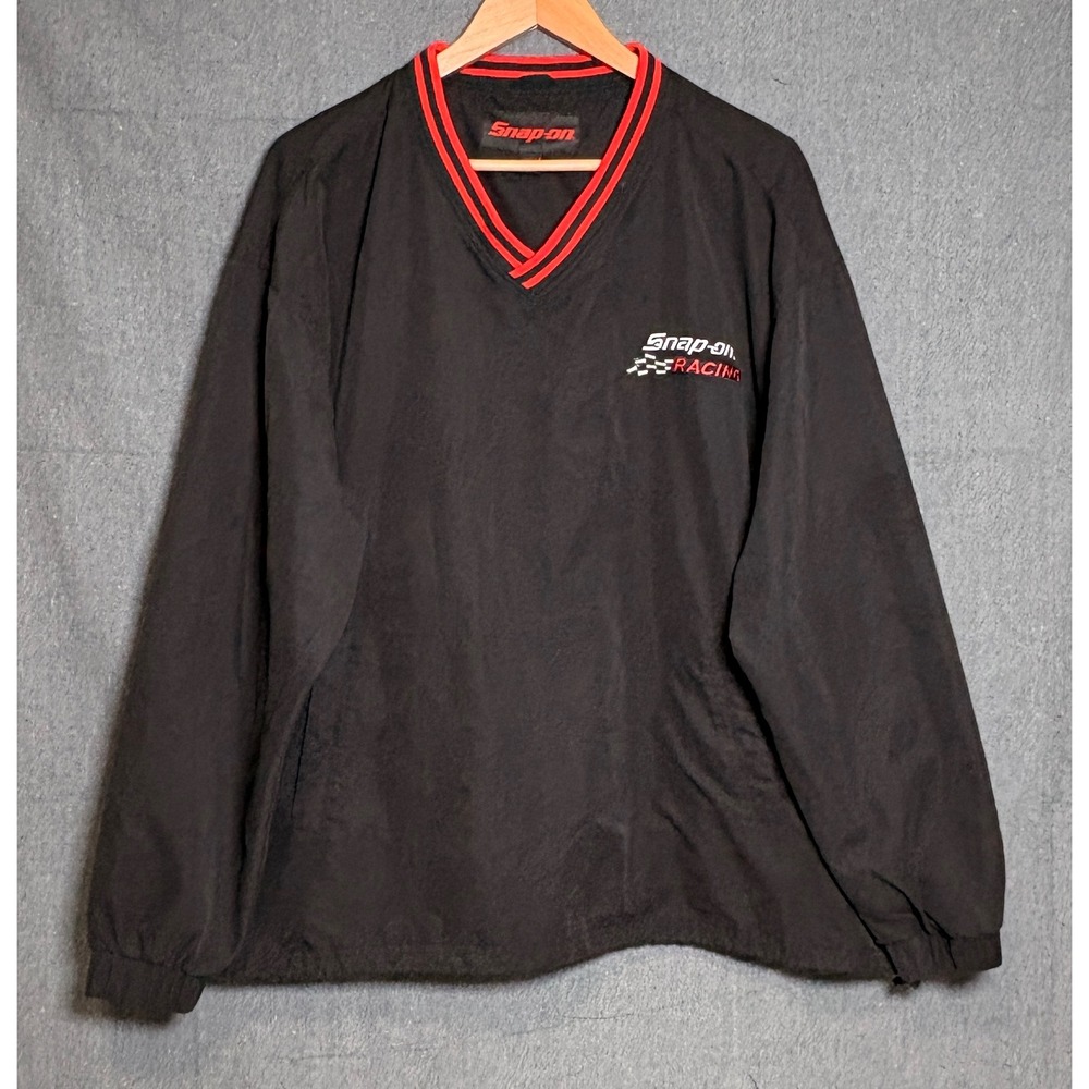 Snap-on Racing Mens XL Windbreaker Pullover V-Neck Black Red‎ Power Tools Jacket
